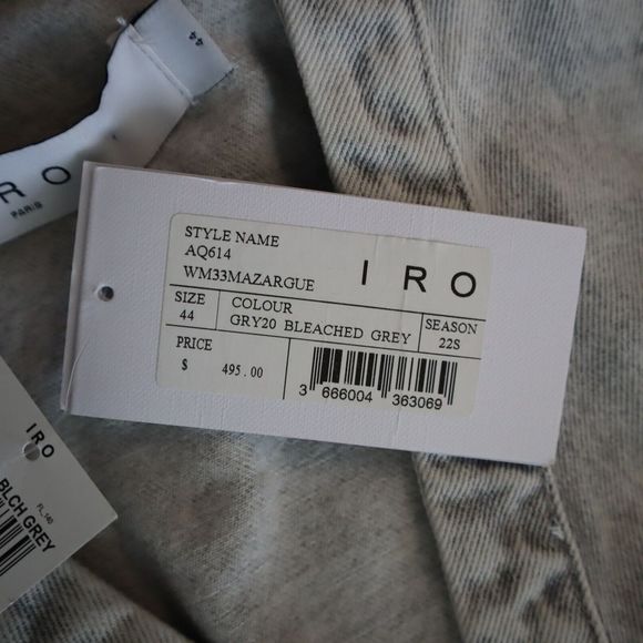 IRO AQ614 Women's Sz 44 US 12 Bleached Gray Mazargue Ruffled Wrap Dress $495 - Picture 5 of 11